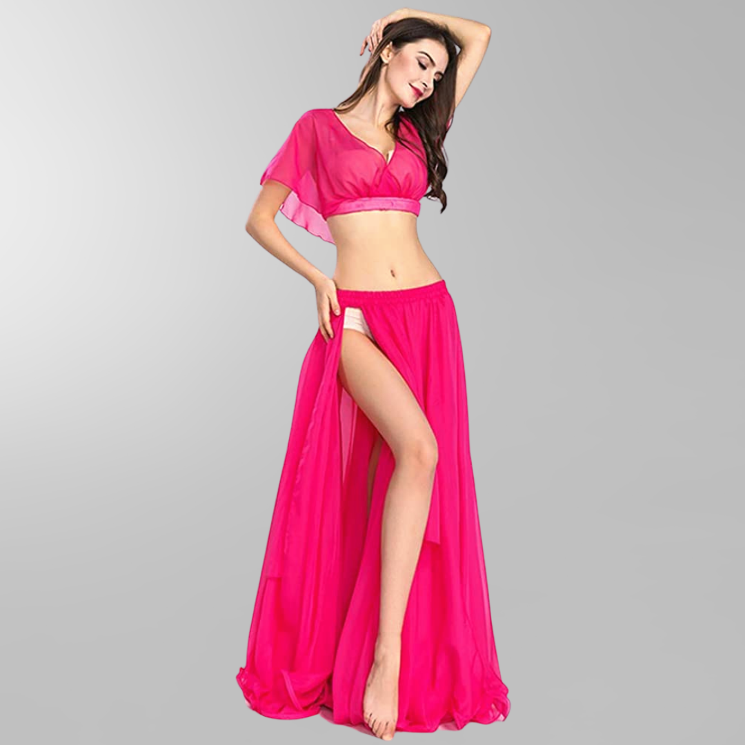 Skirt for oriental dance in pink chiffon with one slit Dansöz